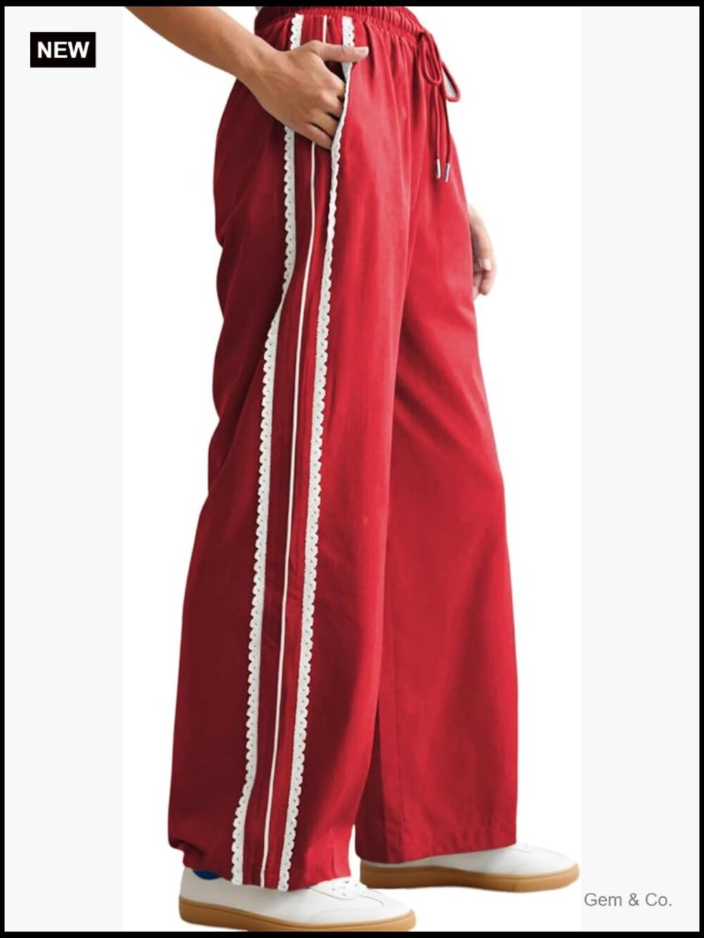 Wide Leg Sweatpants with Side Stripe Crochet Slip On Drawstring Casual Track